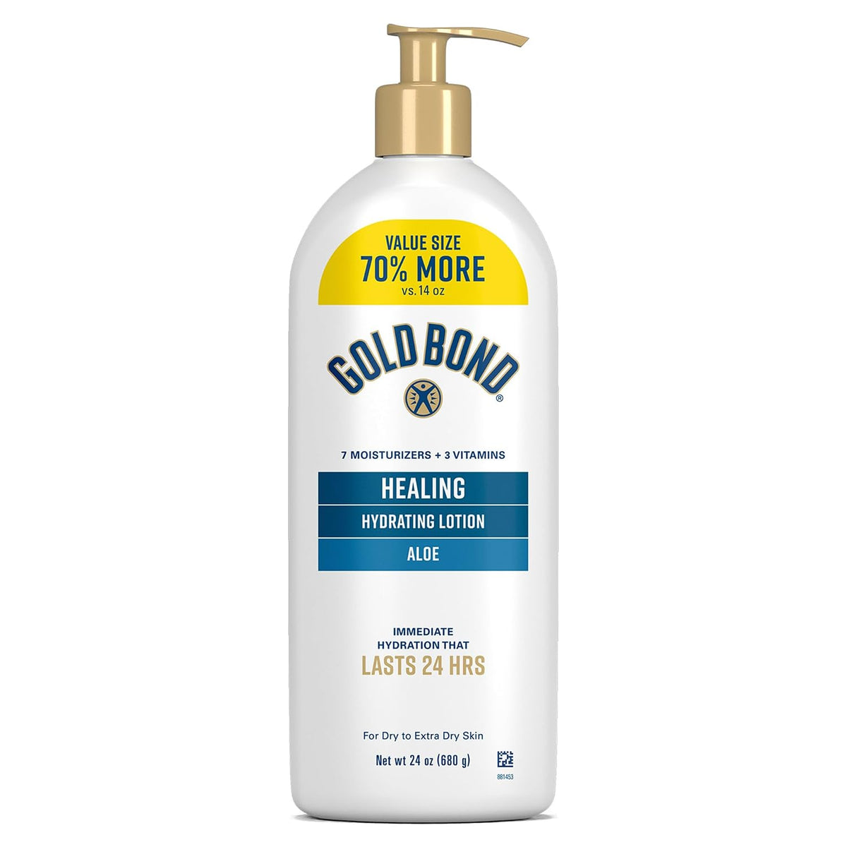 Gold Bond Healing Hydrating Body Lotion with Aloe, Moisturizer for Dry to Extra Dry Skin, 24-HR Hydration to Soothe & Comfort, Non-Greasy, Dermatologist-Tested, Light Scent, 24 Oz Family Size Pump