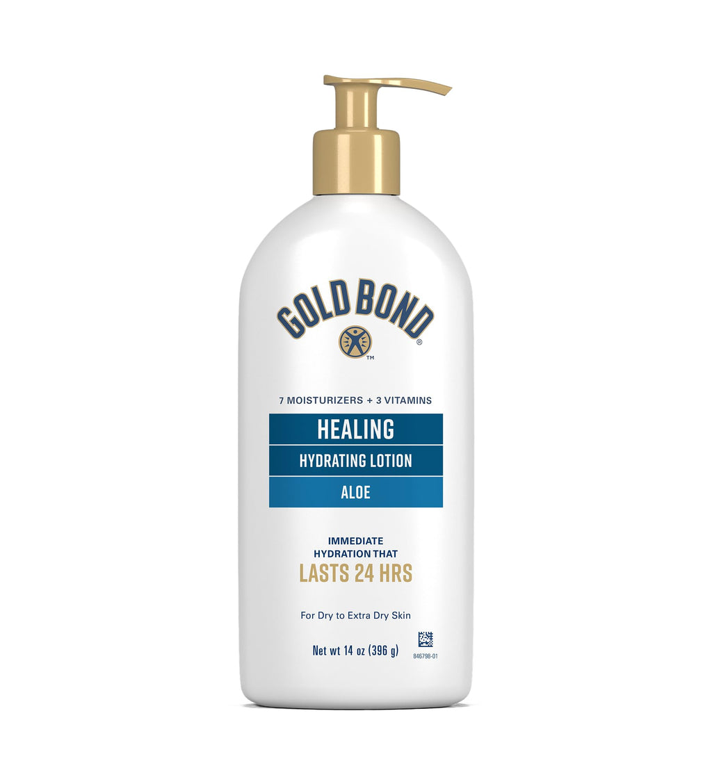Gold Bond Healing Hydrating Body Lotion with Aloe, Moisturizer for Dry to Extra Dry Skin, 24-HR Hydration to Soothe & Comfort, Non-Greasy, Dermatologist-Tested, Light Scent, 24 Oz Family Size Pump