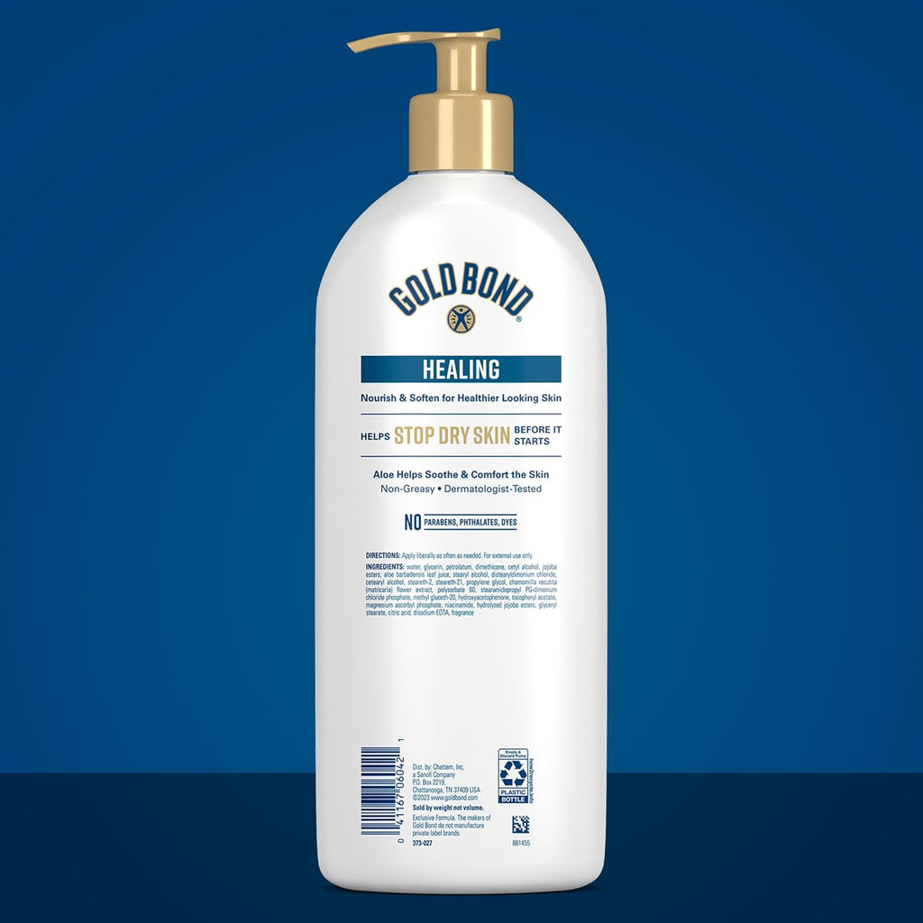 Gold Bond Healing Hydrating Body Lotion with Aloe, Moisturizer for Dry to Extra Dry Skin, 24-HR Hydration to Soothe & Comfort, Non-Greasy, Dermatologist-Tested, Light Scent, 24 Oz Family Size Pump